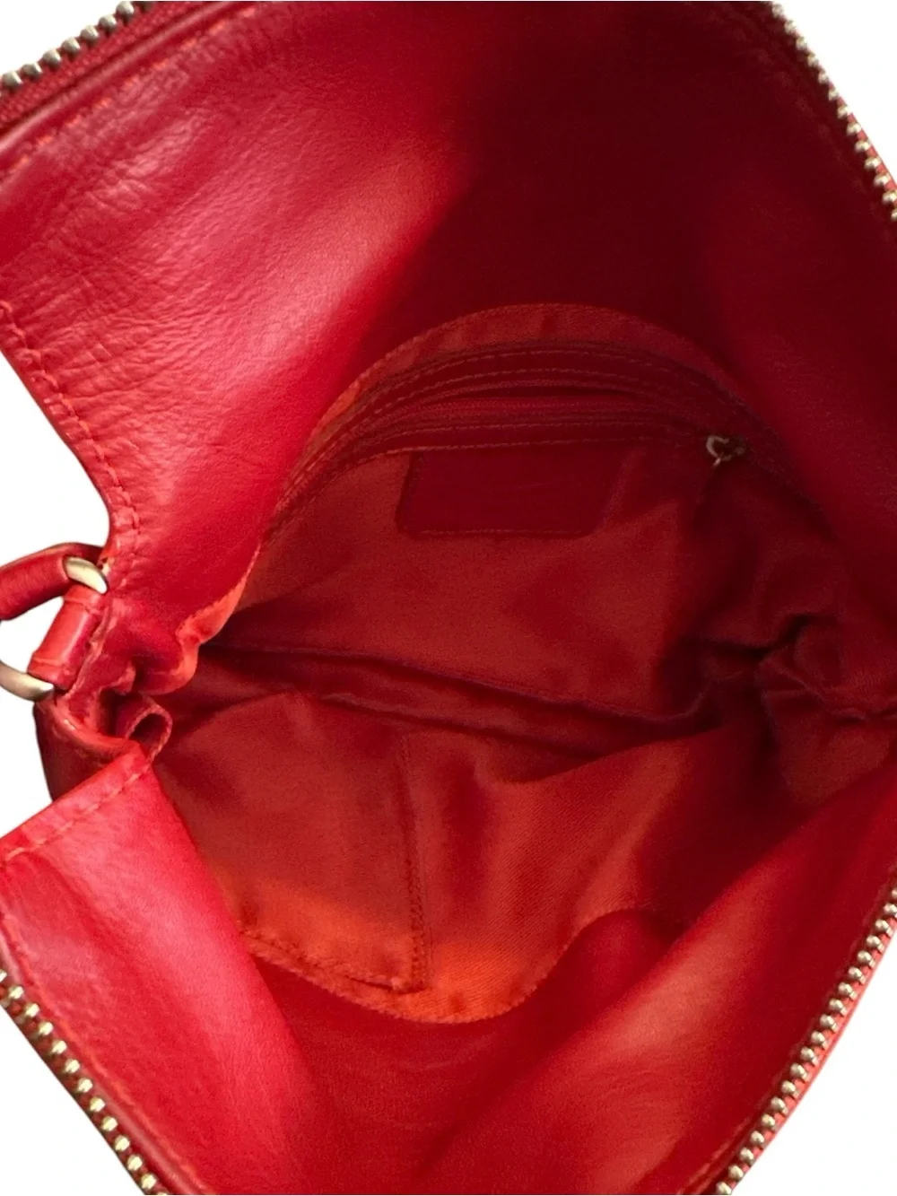 ili New York Red Genuine Leather Shoulder Bag Zip Pocket Baguette Purse